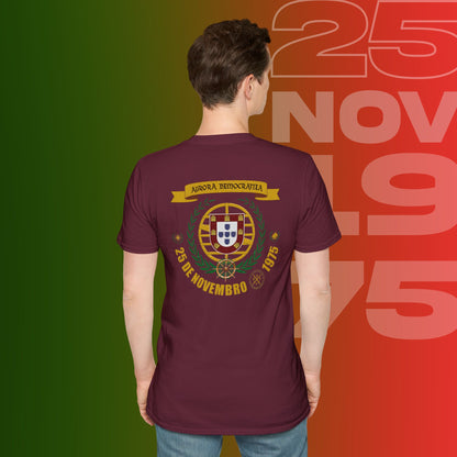 T-Shirt Comemorativa do 25 de Novembro de 1975 - "Aurora Demotratiea" (Impressão Peito e Costas)