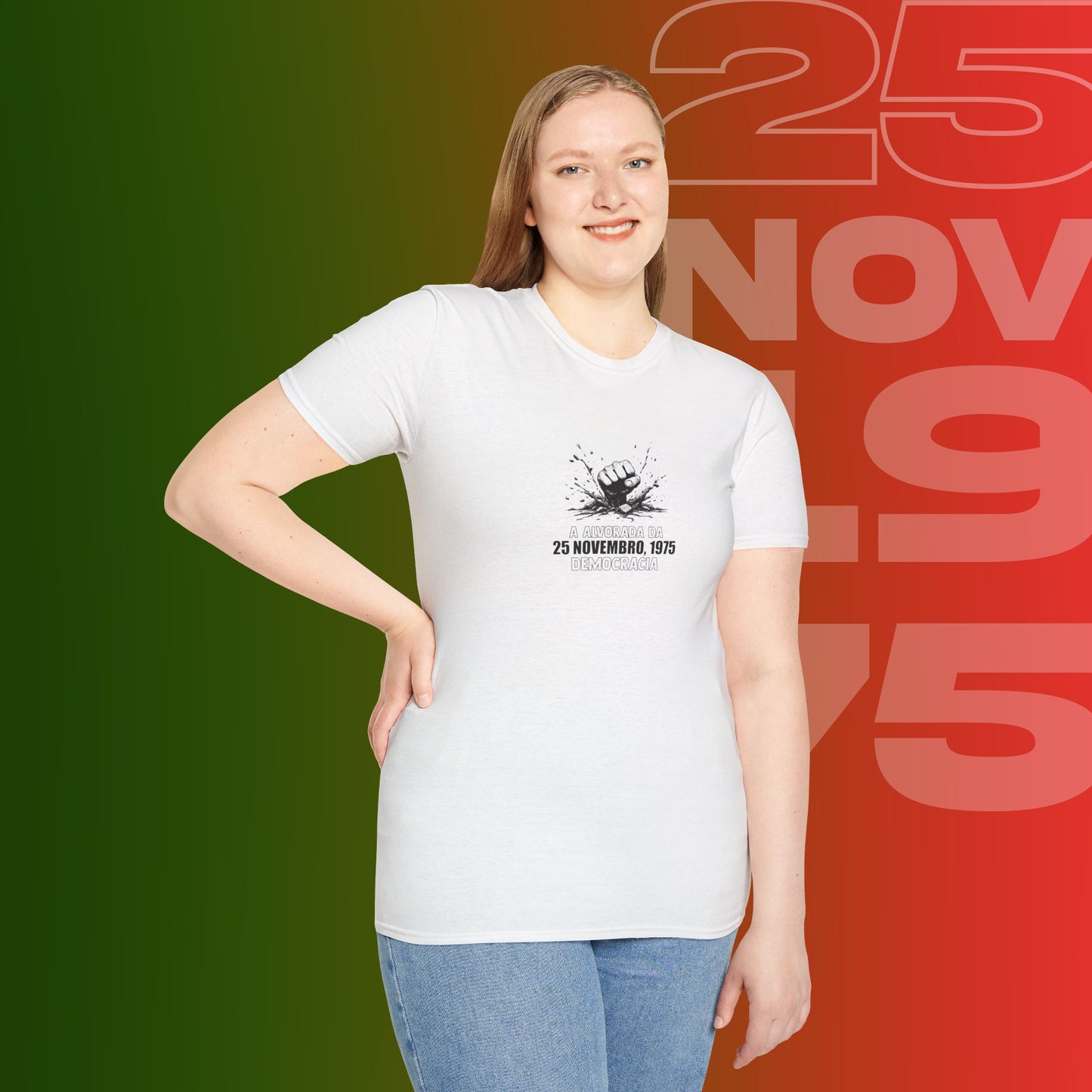 T-Shirt Comemorativa do 25 de Novembro de 1975 - "Aurora Demotratiea" (Impressão Peito e Costas)