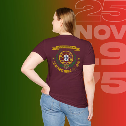 T-Shirt Comemorativa do 25 de Novembro de 1975 - "Aurora Demotratiea" (Impressão Peito e Costas)