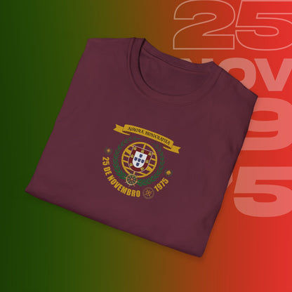 T-Shirt Comemorativa do 25 de Novembro de 1975 - "Aurora Demotratiea" (Impressão Peito Pequeno)