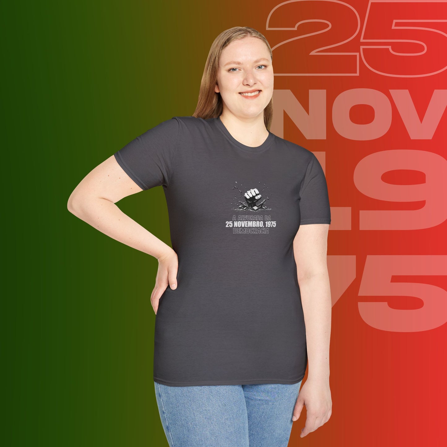 T-Shirt Comemorativa do 25 de Novembro de 1975 - "Aurora Demotratiea" (Impressão Peito e Costas)