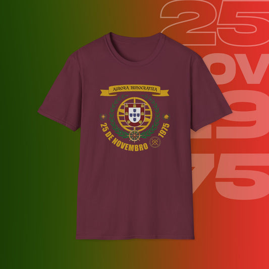 T-Shirt Comemorativa do 25 de Novembro de 1975 - "Aurora Demotratiea" (Impressão Peito Grande)