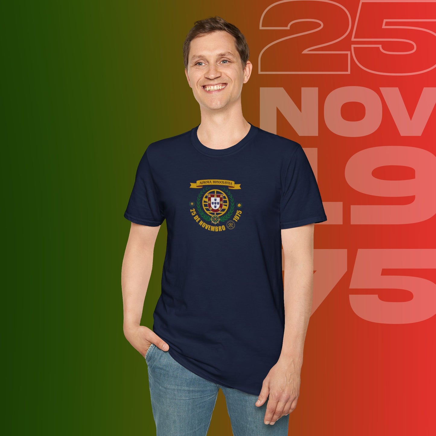 T-Shirt Comemorativa do 25 de Novembro de 1975 - "Aurora Demotratiea" (Impressão Peito Pequeno)