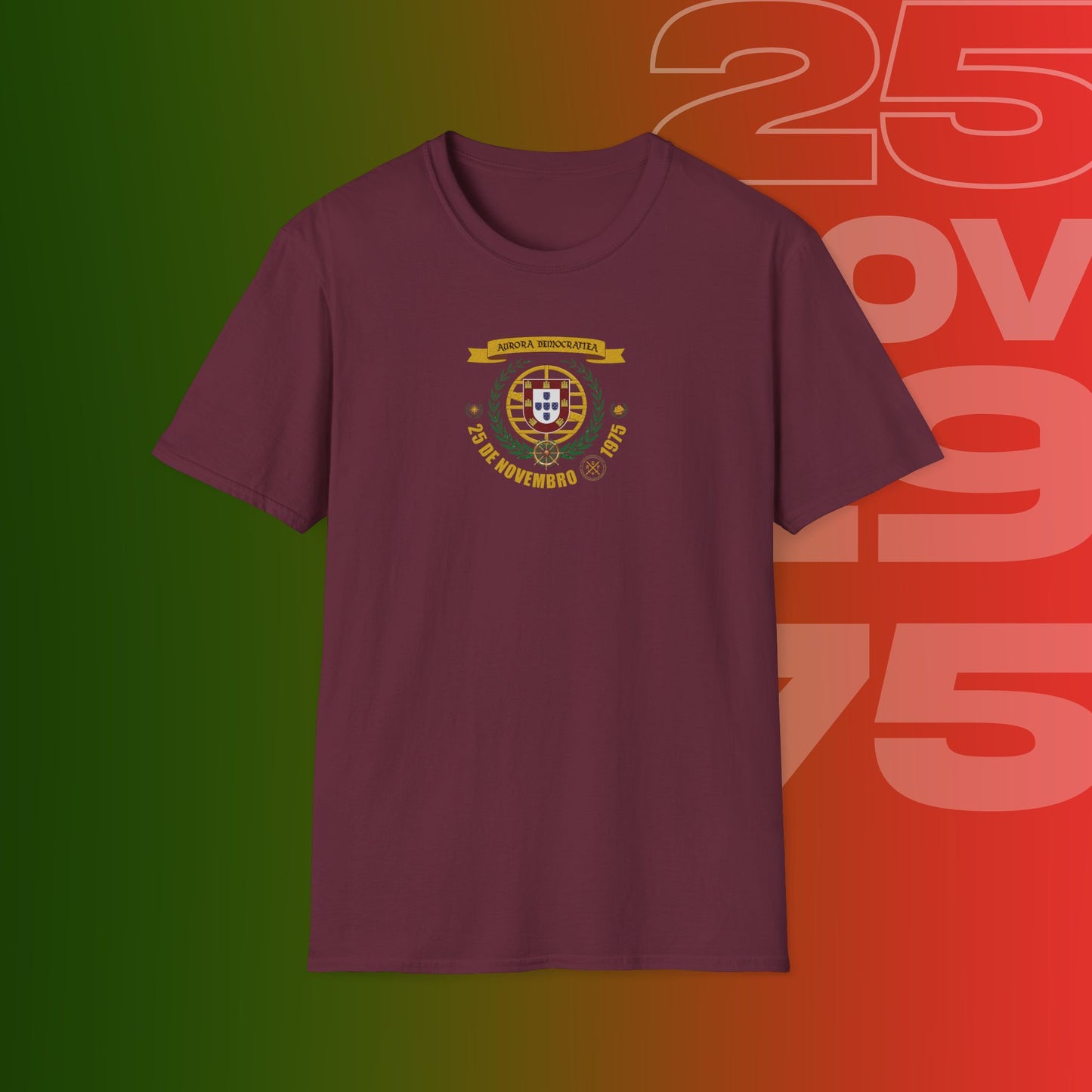 T-Shirt Comemorativa do 25 de Novembro de 1975 - "Aurora Demotratiea" (Impressão Peito Pequeno)