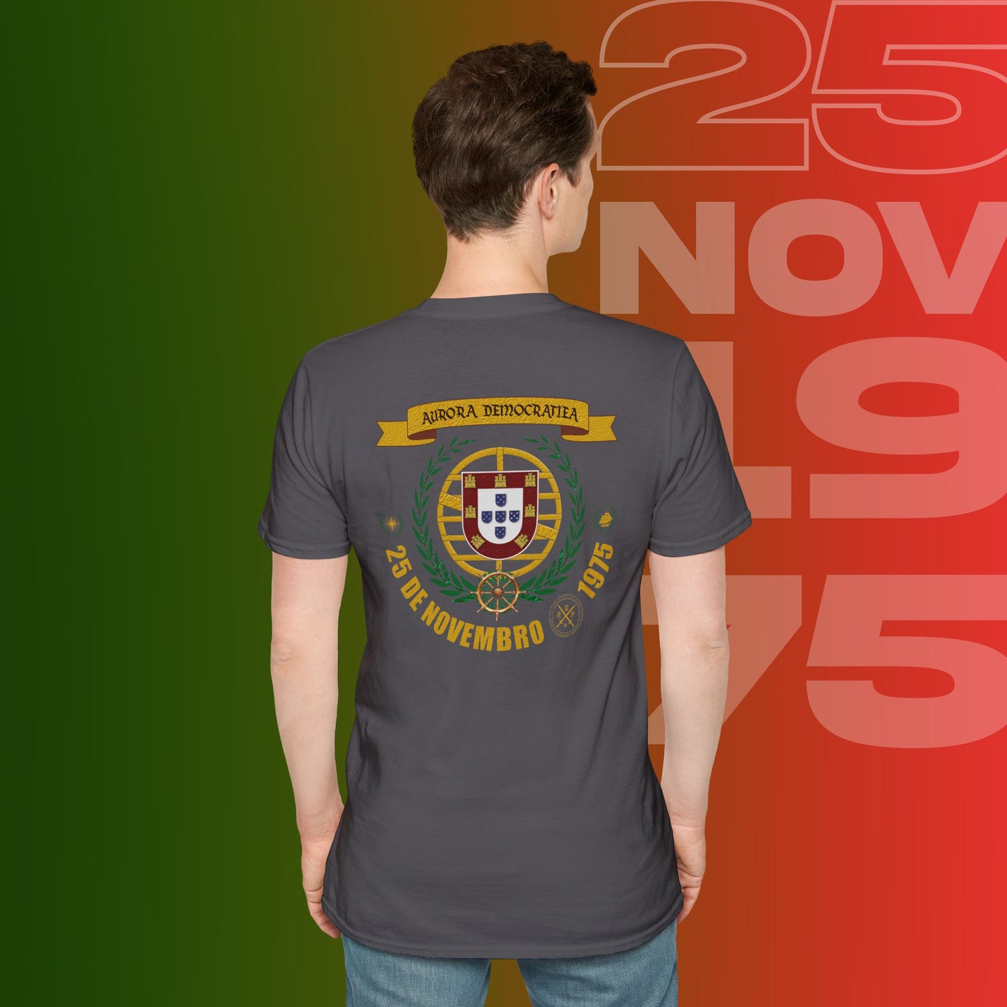 T-Shirt Comemorativa do 25 de Novembro de 1975 - "Aurora Demotratiea" (Impressão Peito e Costas)